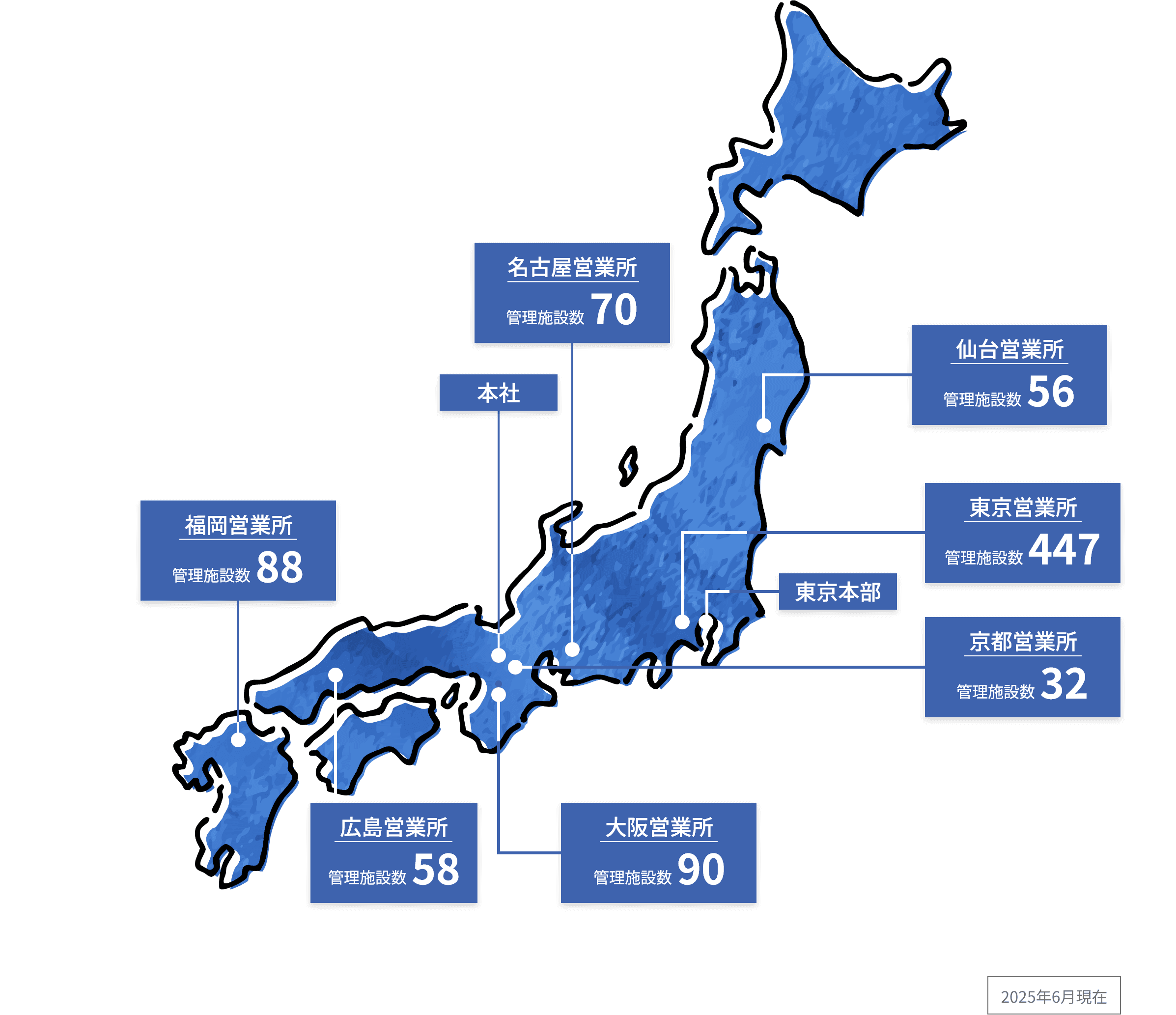 2025年6月現在の管理施設数マップ